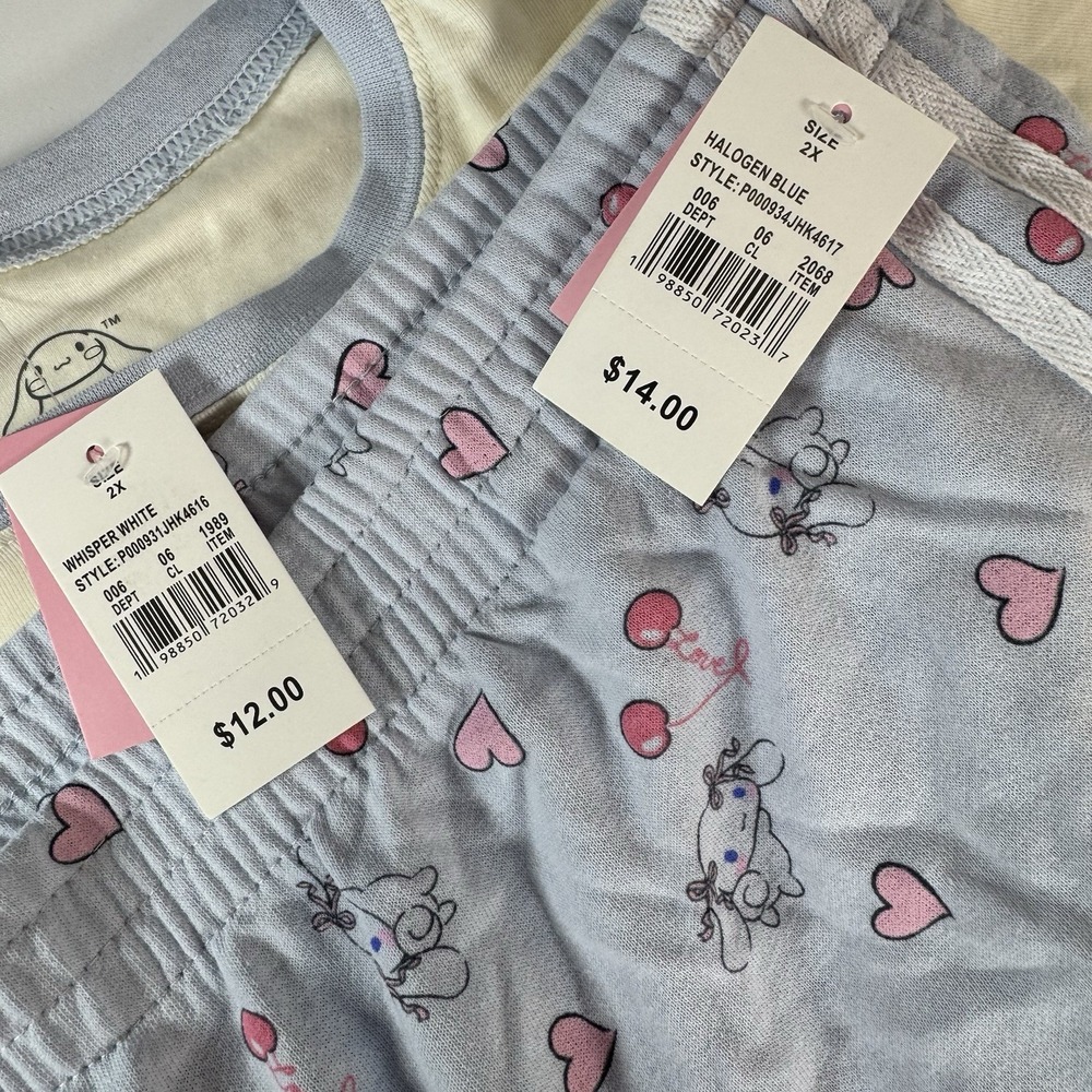 NWT Sanrio Cinnamoroll Loungewear Set 2XL Cream Blue Ringer Tee & Shorts - Picture 6 of 9